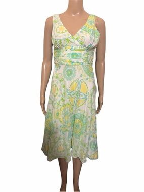 Vintage Lilly Pulitzer Fountain of Youth Floral Midi Dress Green Yellow Petite